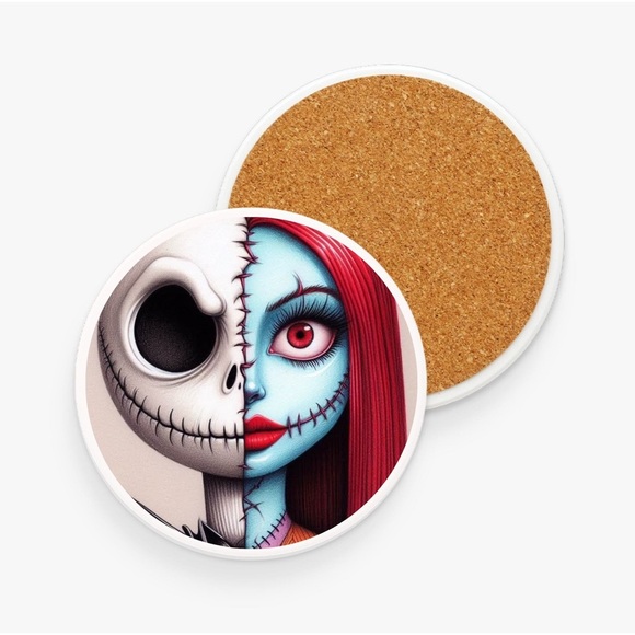 Nightmare Before Christmas Handmade Halloween Coasters (Set of 4) with Cork Base - Picture 3 of 4